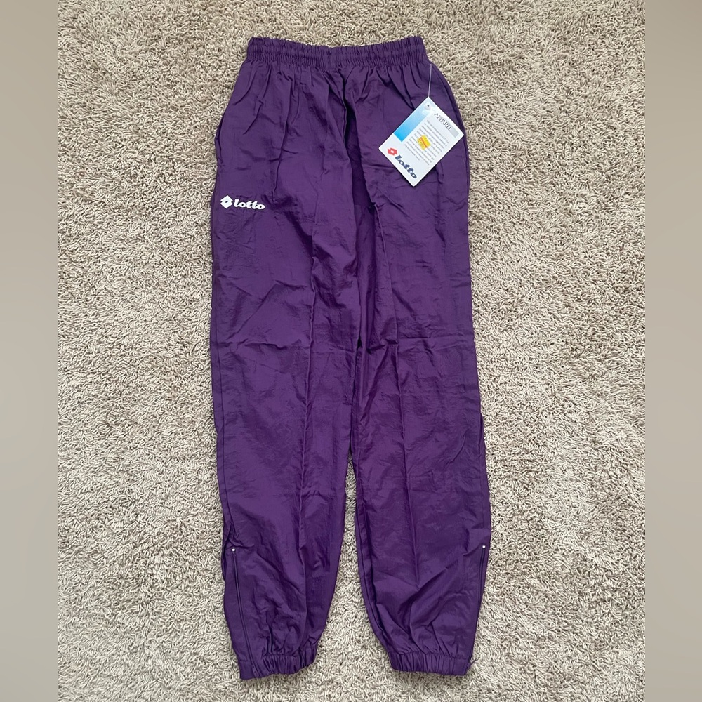 NWT Vintage 90s LOTTO Italia Purple Windbreaker Football Soccer Pants Size XS